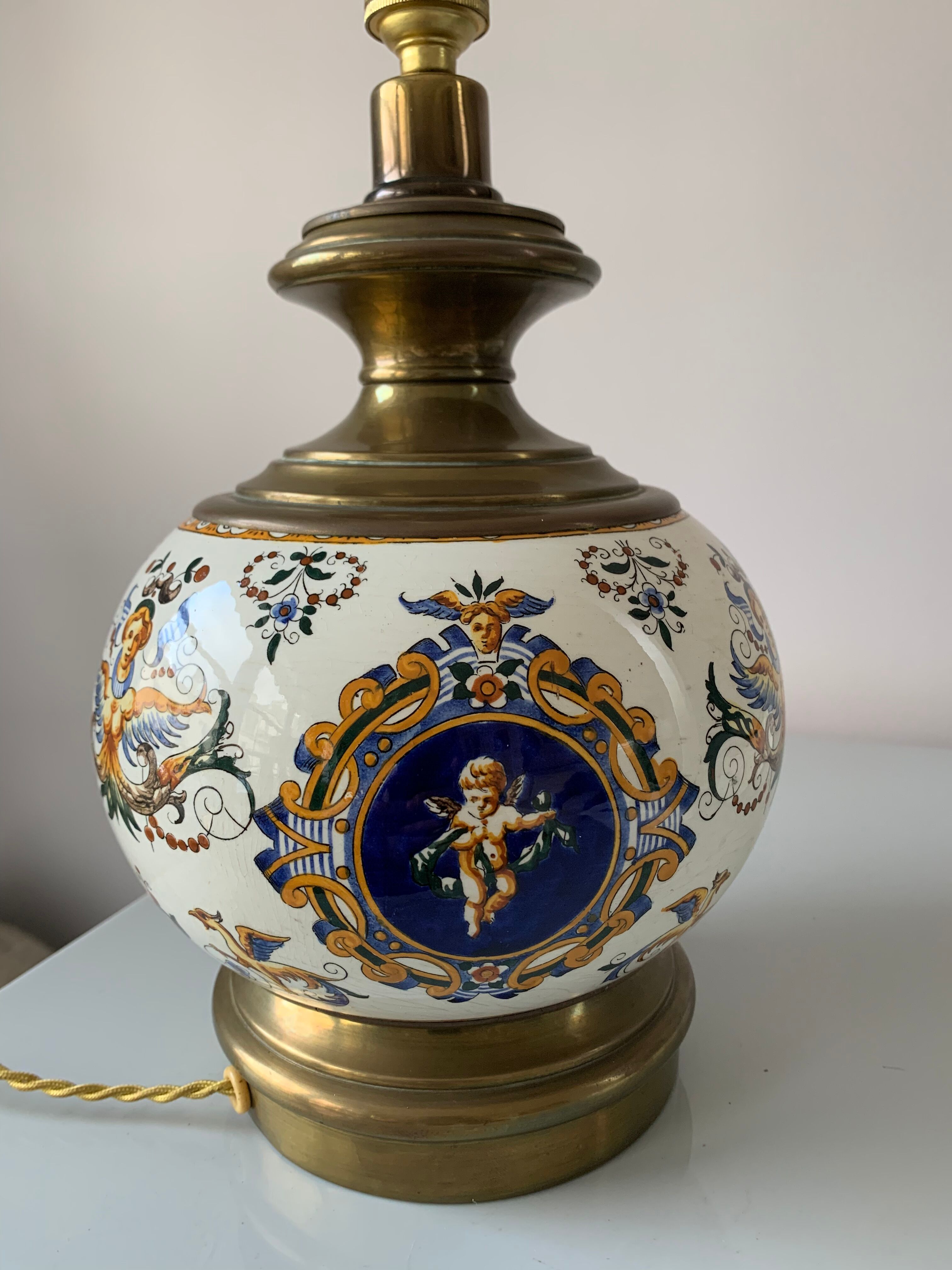 Old faience lamp of Gien Renaissance decoration 1876