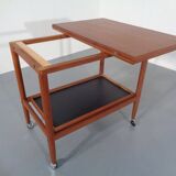 Teak Flip-Flop Expandable Cart with Removable Tray by Grete Jalk for Poul Jeppesens Møbelfabrik, Denmark, 1960s