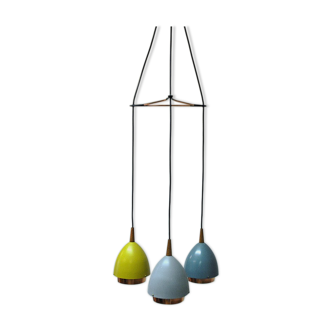 Ceiling lamp with colored metal shades by T. Røste & Co Norway 1950s