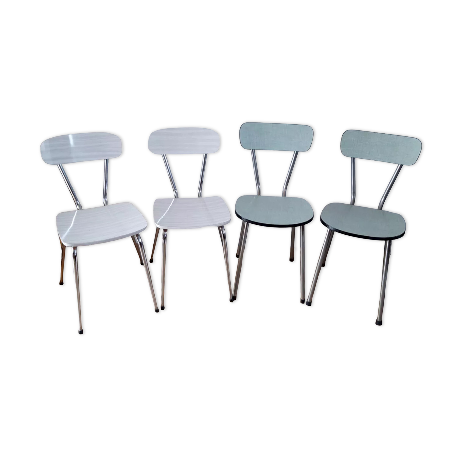 Set of 4 chairs in formica blaches and water green 70s