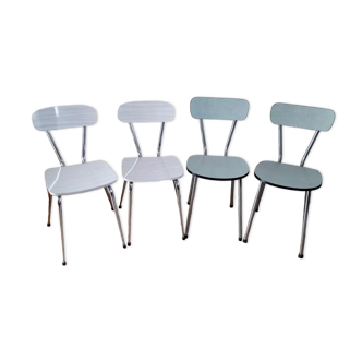Lot de 4 chaises en formica blaches et vert d'eau années 70