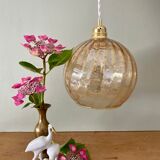Vintage globe pendant lamp in amber glass