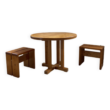 Ensemble table et tabourets Les Arcs 1960