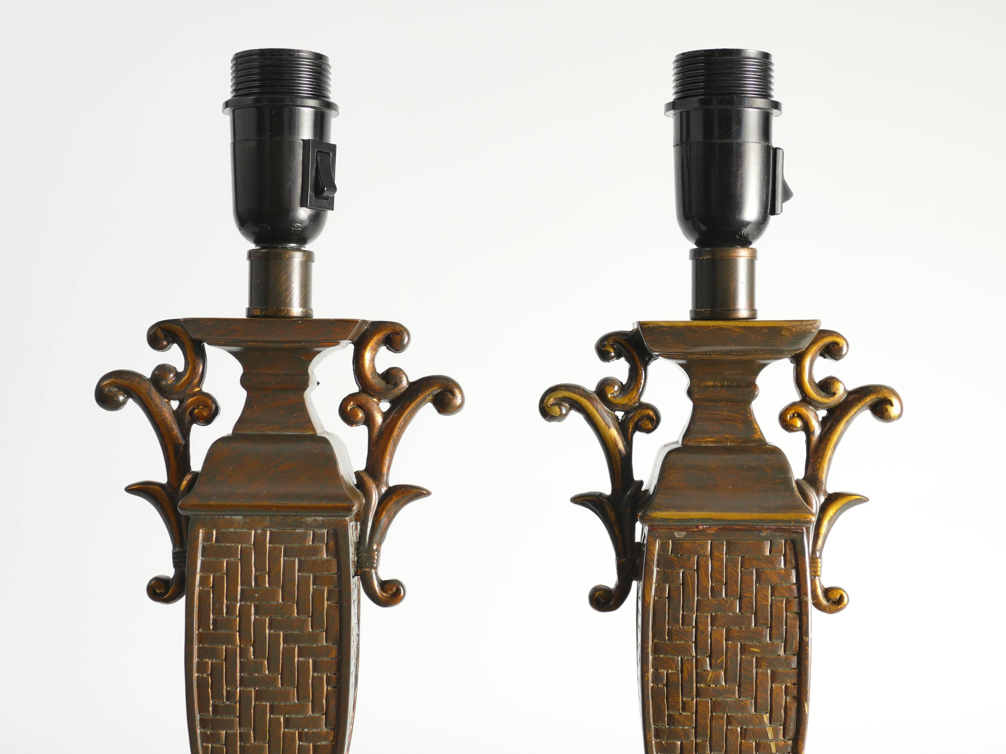 Chinoiserie Faux Rattan Amphora Table Lamps by Aneta, Sweden 1980's