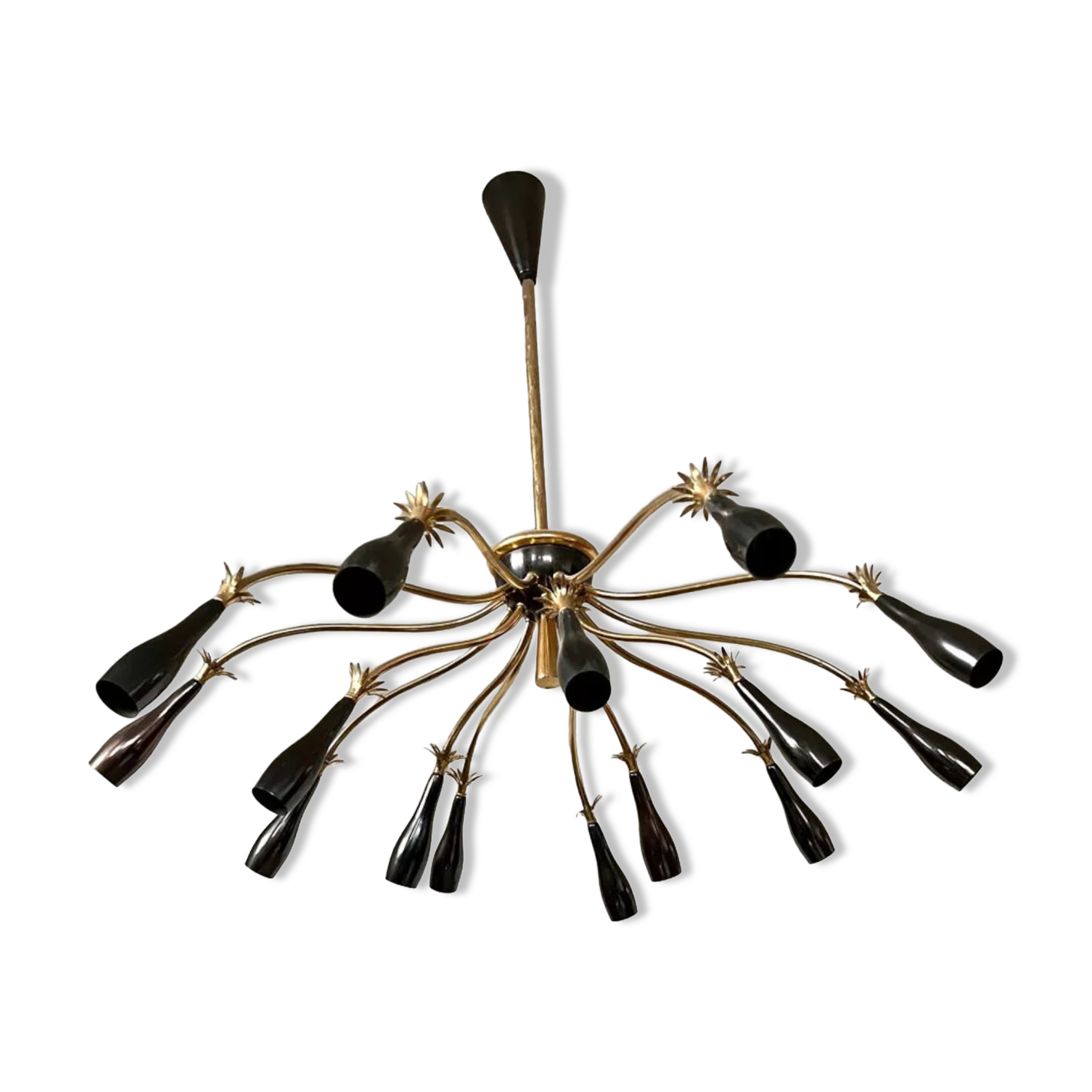 Old spider chandelier Italian metal, vintage Sputnik lamp 15 lights