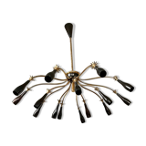 Old spider chandelier Italian metal, vintage Sputnik lamp 15 lights