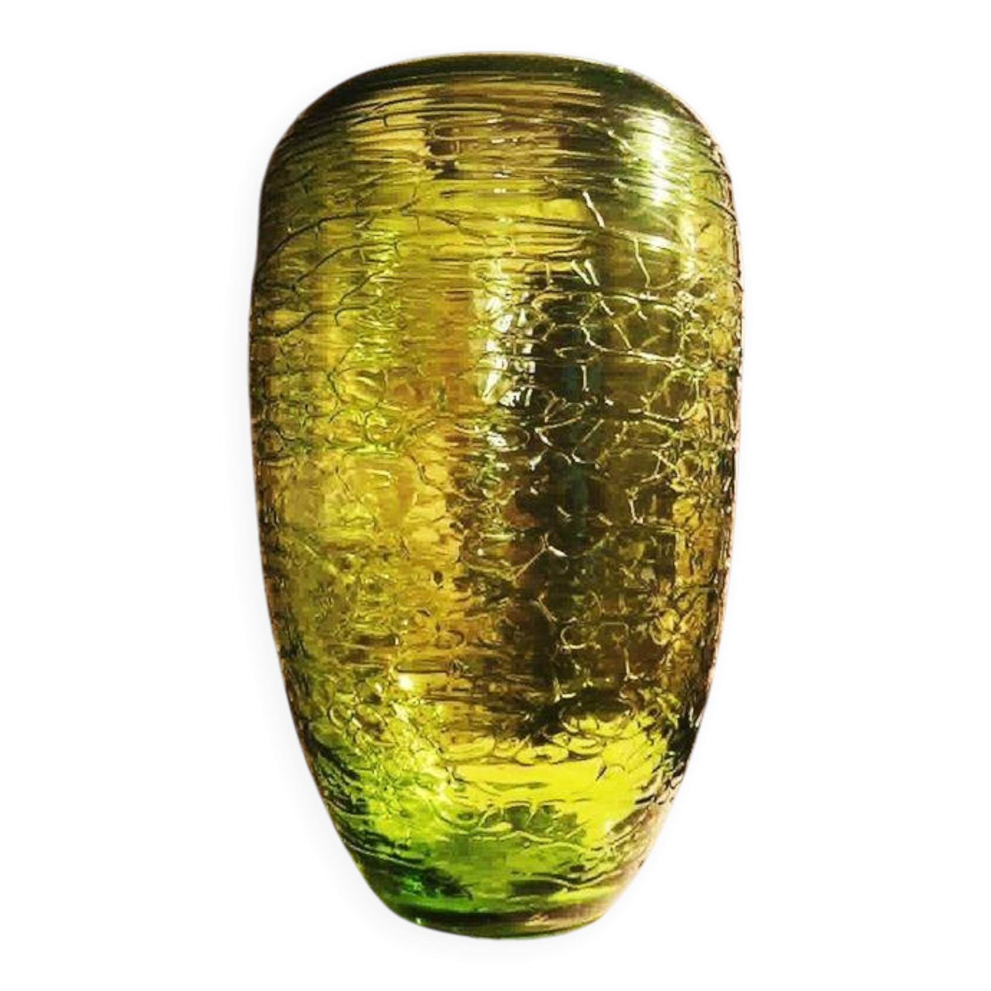 1970s green vase in hand worked Murano glass - made in Italy. 31 cm high.
