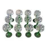 12 green footed wine glasses in opaline blown crystal 1900