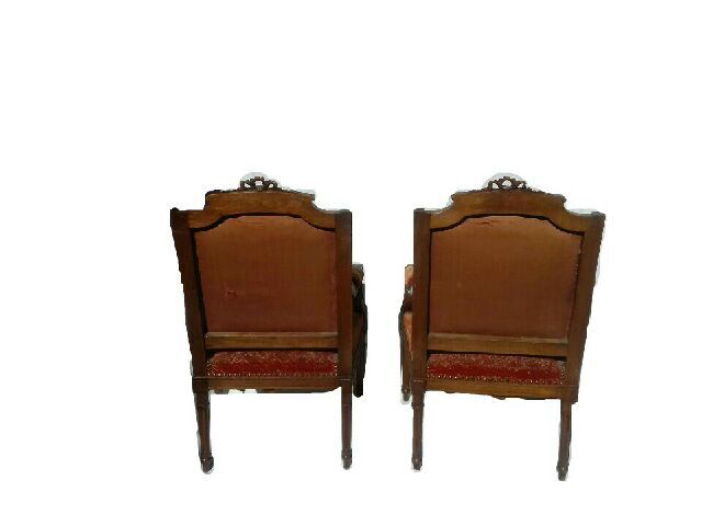 Pair of Louis XVI style red armchairs