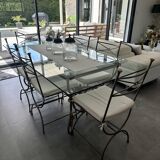 Roche Bobois glass and steel dining table and 6 chairs
