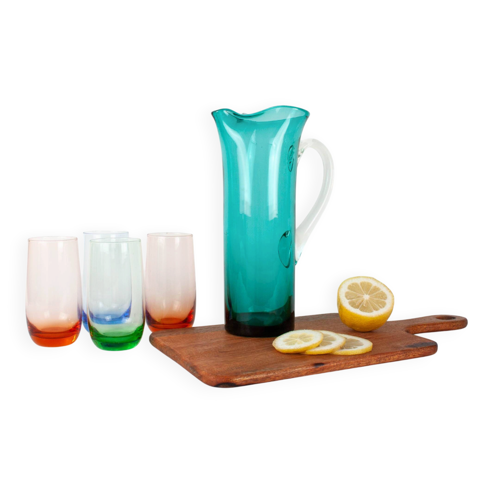1960s Portuguese Turquoise Glass Jug