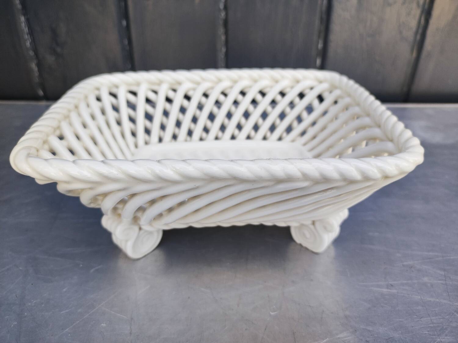 Vintage basket, woven ceramic fruit bowl
