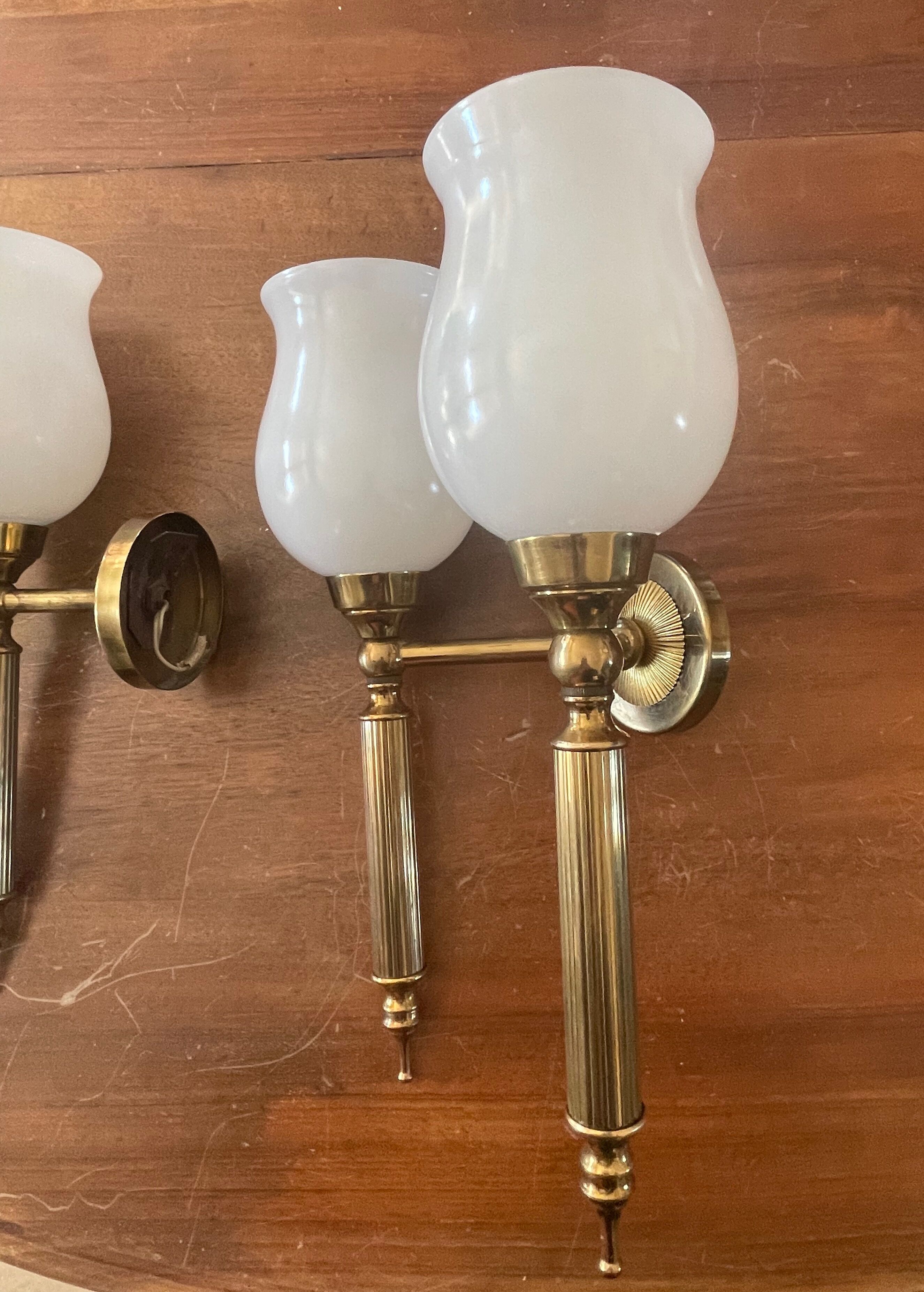 Brass and opaline torchiere appliques