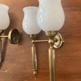 Brass and opaline torchiere appliques