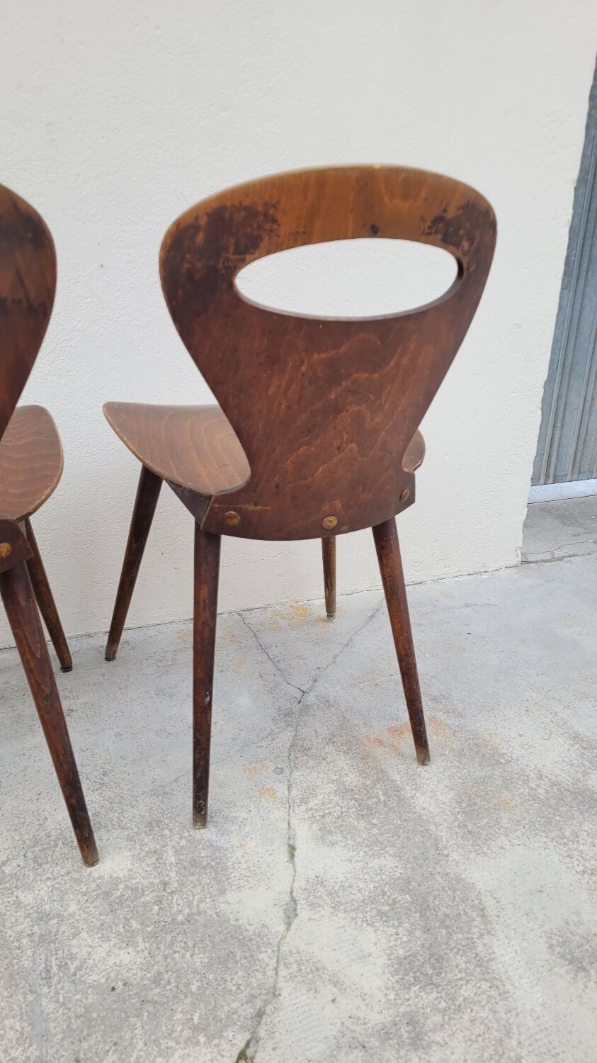 Series of 3 bistro chairs baumann model Fourmi 1950 vintage