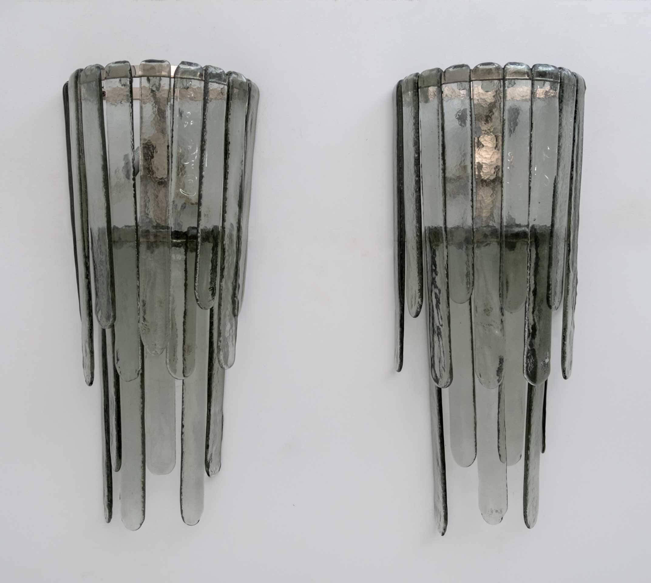 Pair of Carlo Nason Chiseled Murano Glass Cascade Sconces for Mazzega, 1960