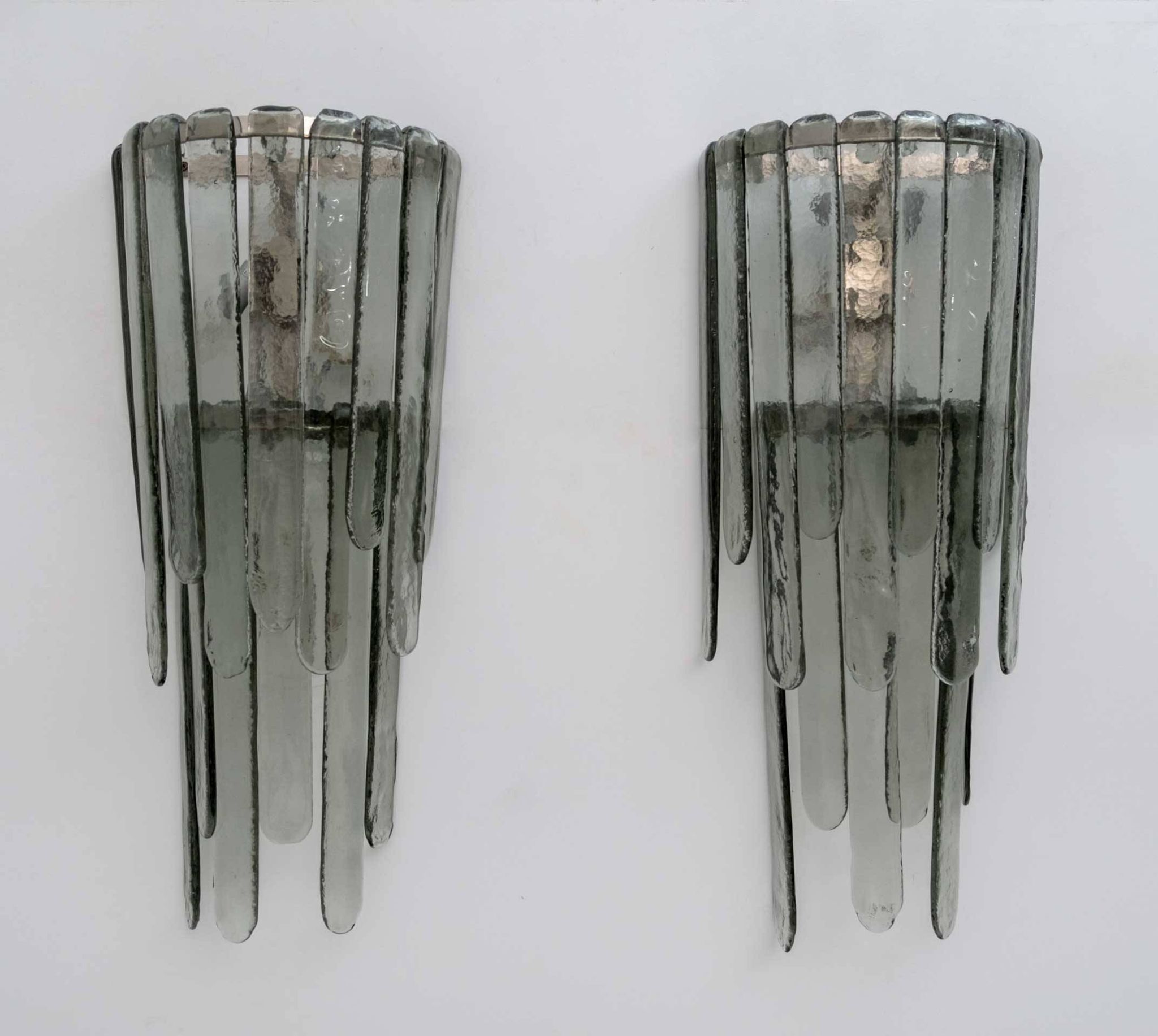 Pair of Carlo Nason Chiseled Murano Glass Cascade Sconces for Mazzega, 1960