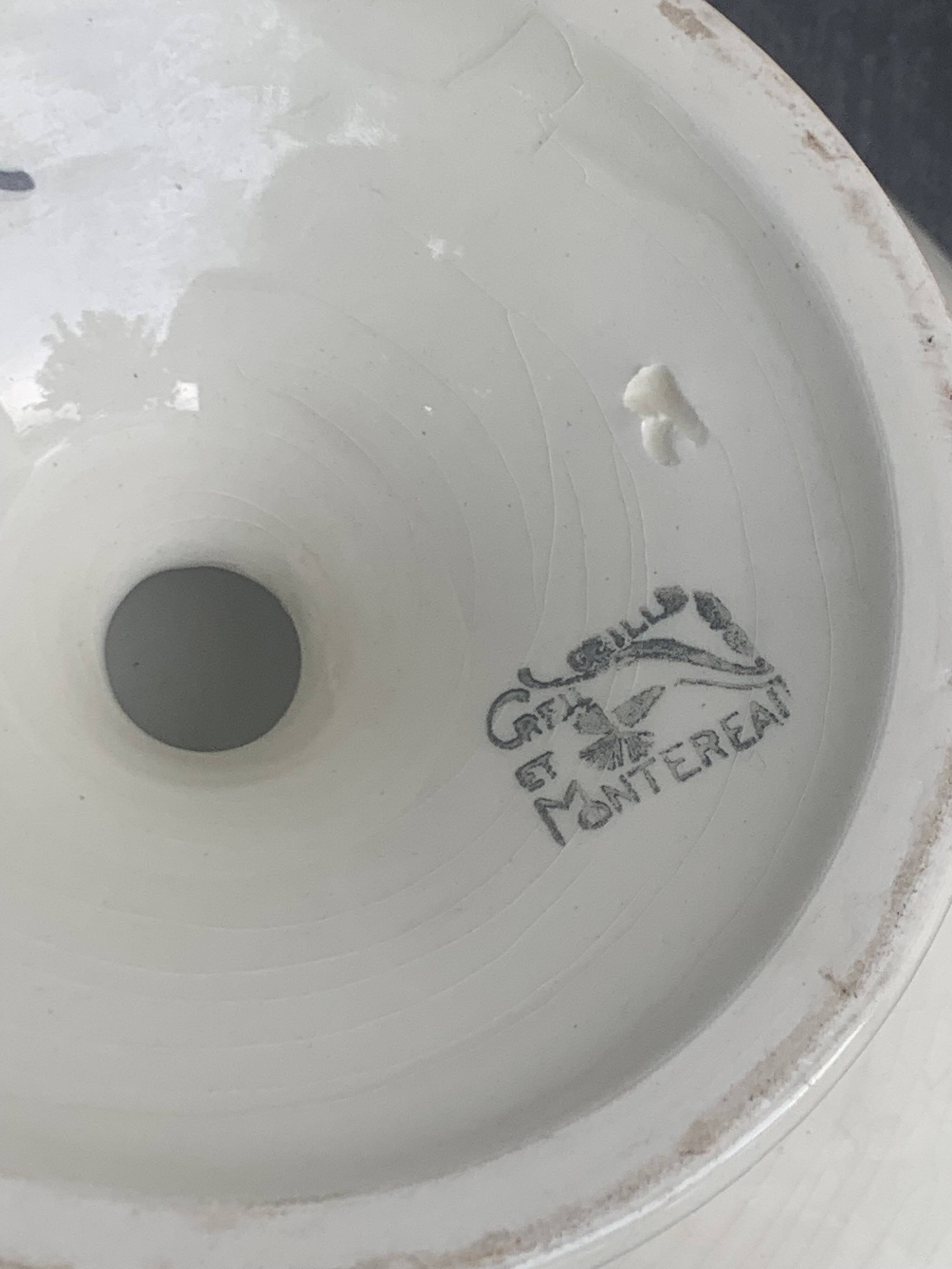 Compote bowl, fruit bowl, carnation model, art deco, creil et montereau, floral pattern, old