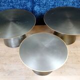 Set of three designer coffee tables in frosted metal, circa 1990/2000