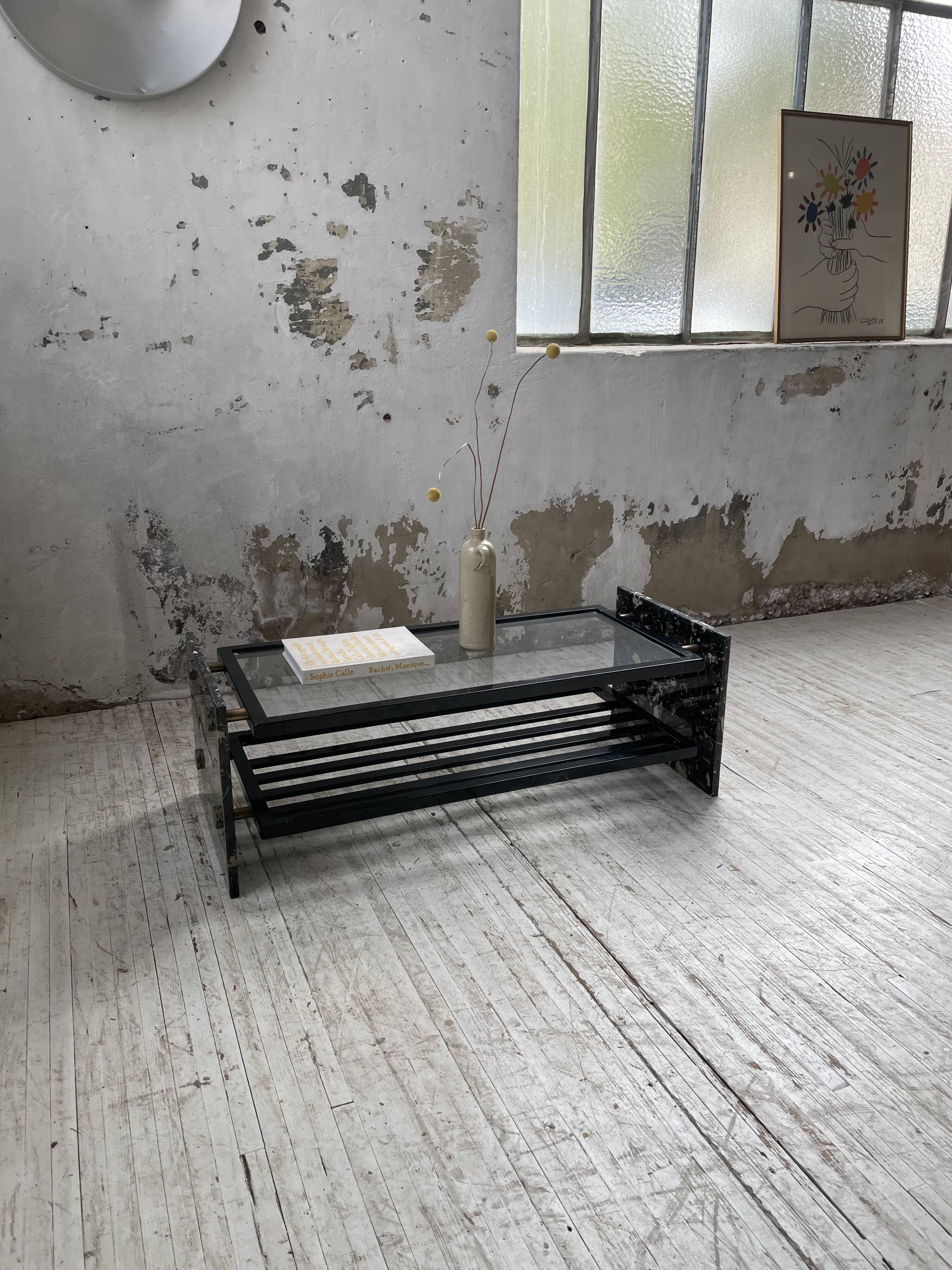 80s Italian marble and glass coffee table