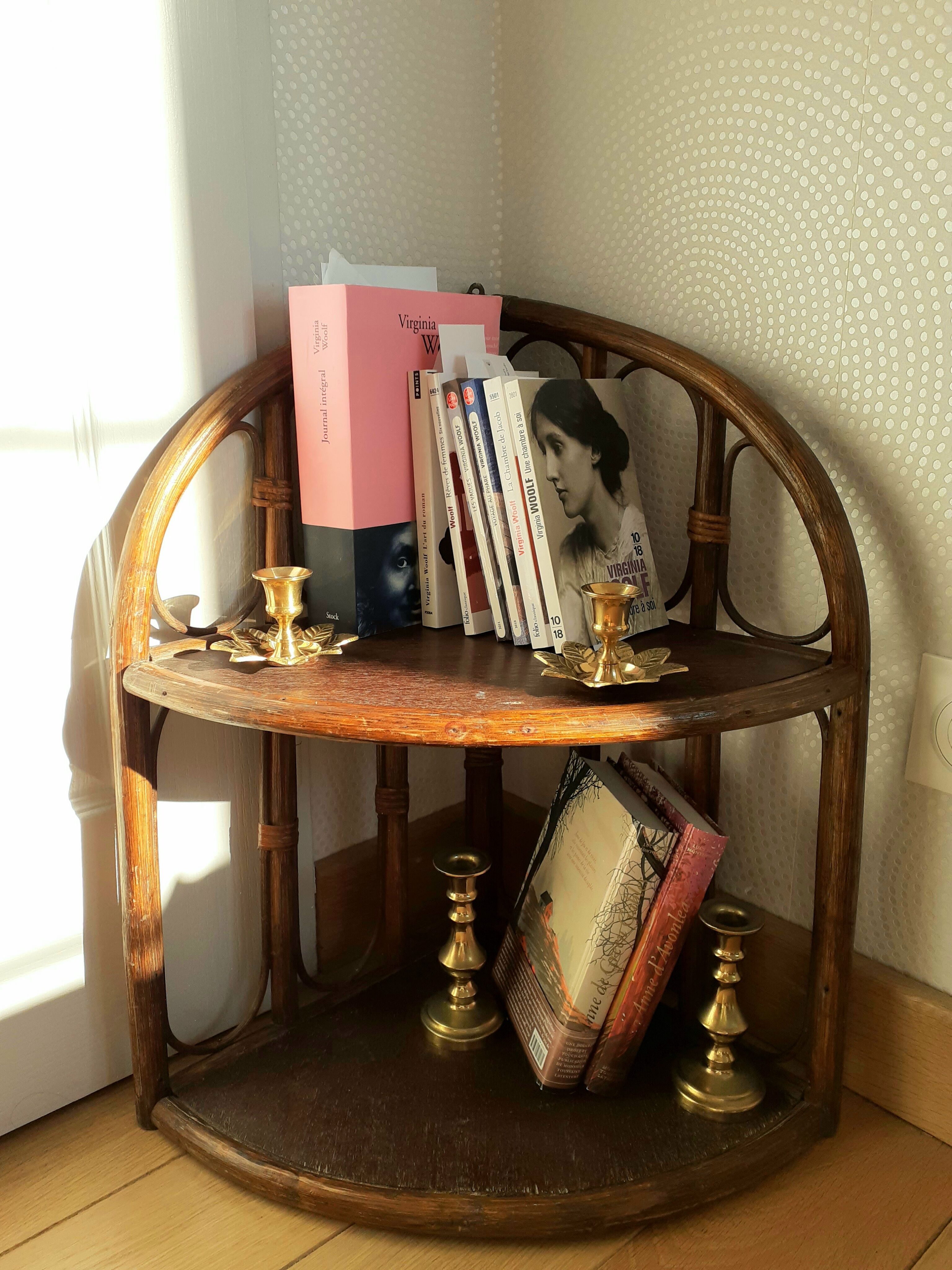 Rattan corner wall shelf