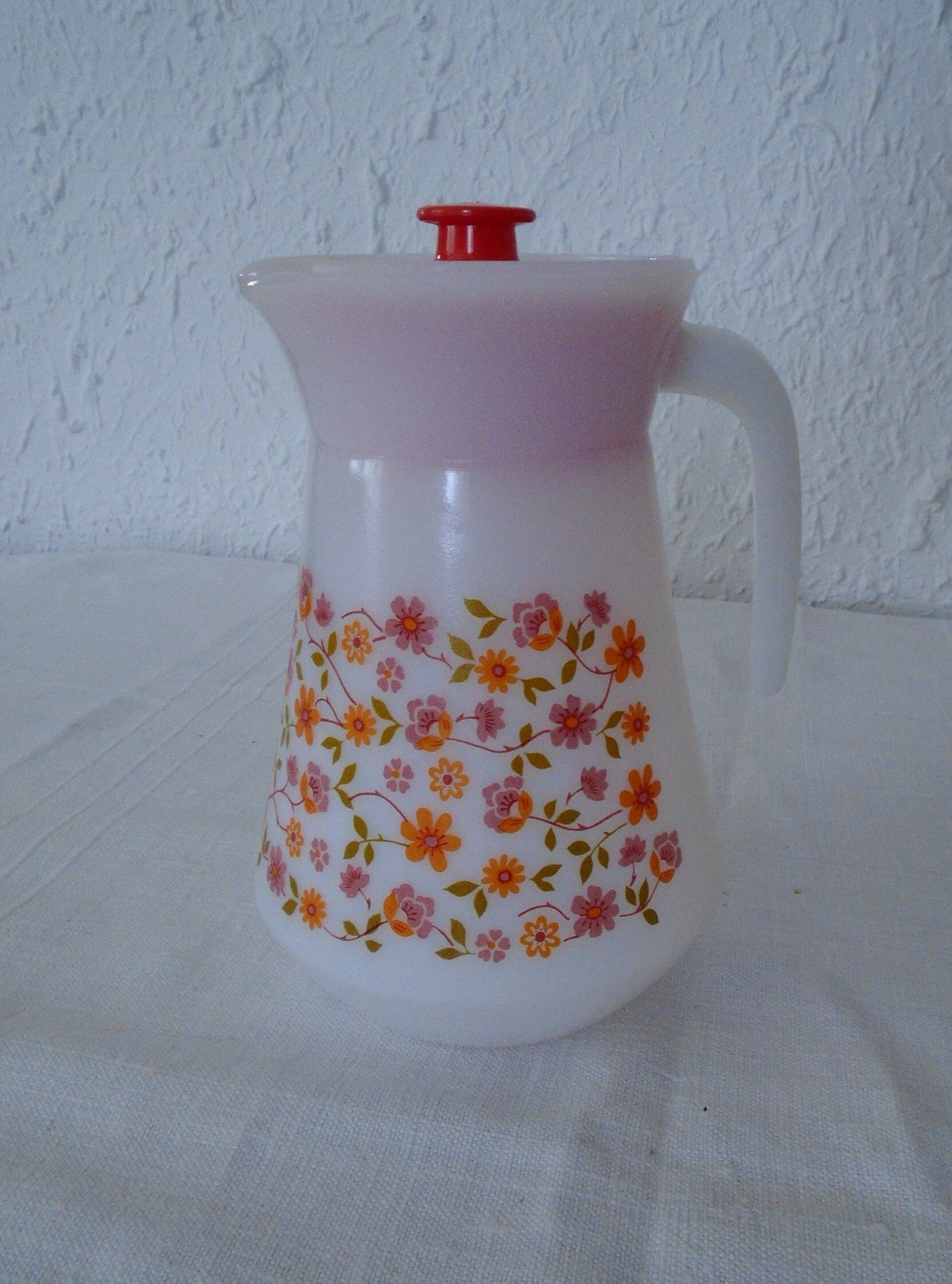 Pichet Scania verseuse carafe petities fleurs orange arcopal vintage
