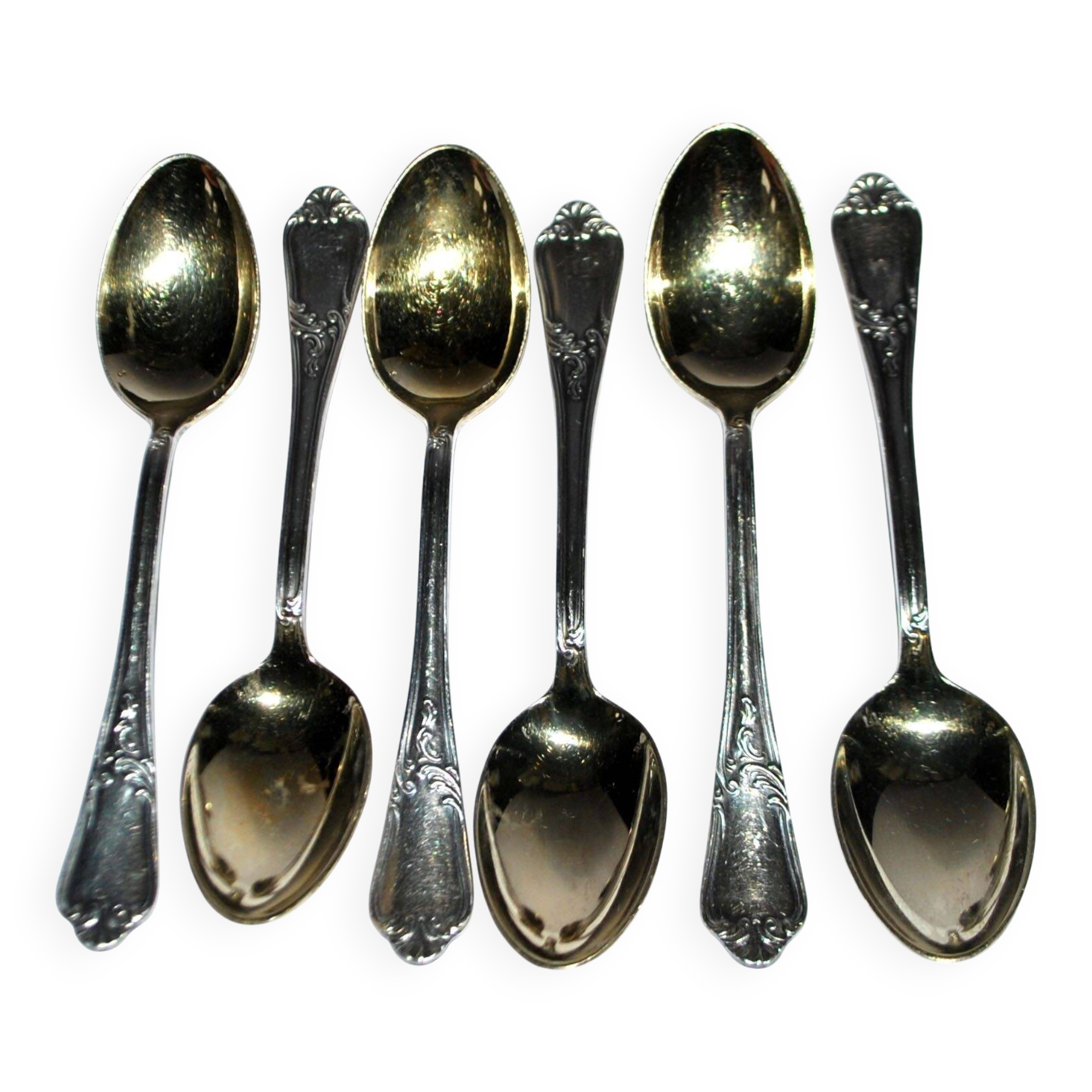 DEETJEN Lot of 6 silver-plated metal moka teaspoons Louis XV Rocaille no. 25