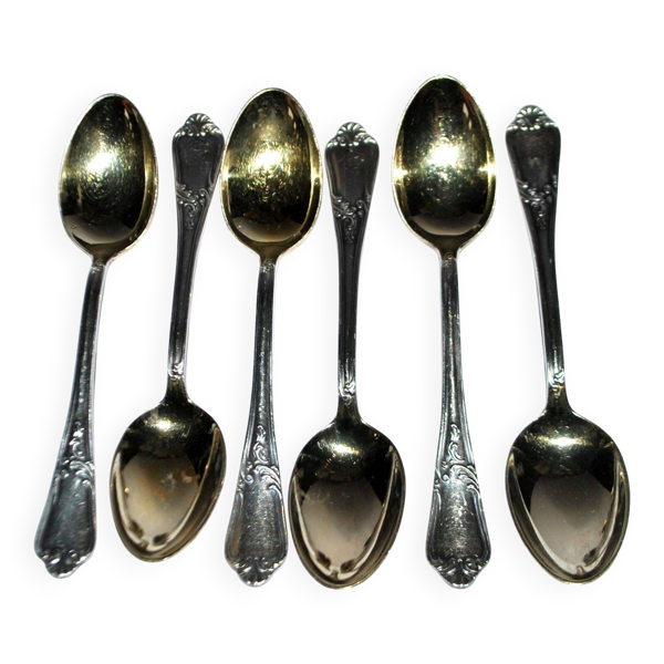6 cuillères à café, moka en métal argenté Deetjen style Louis XV Rocaille n°25