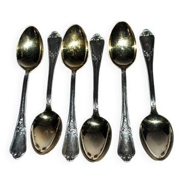 6 cuillères à café, moka en métal argenté Deetjen style Louis XV Rocaille n°25