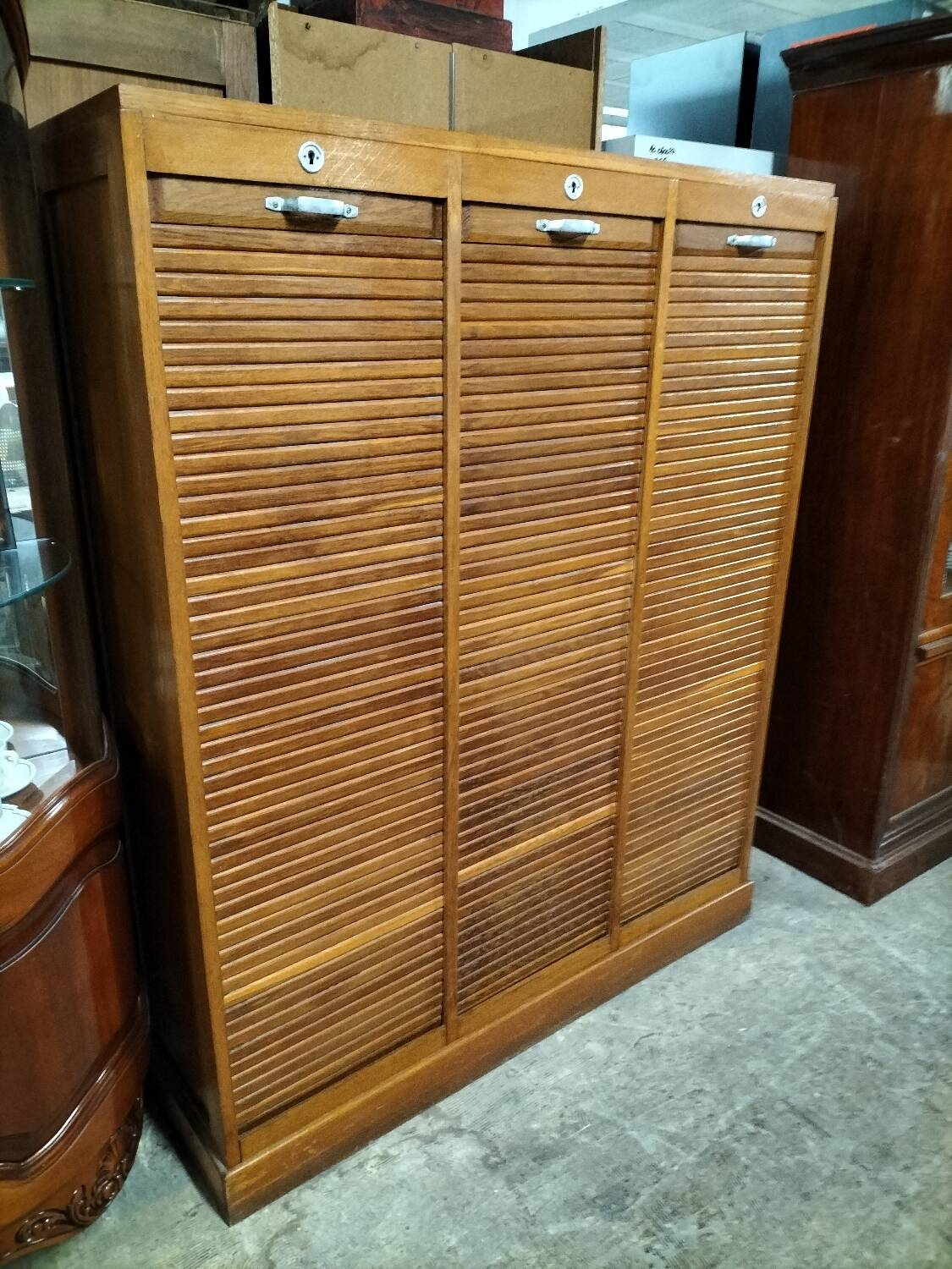 1950s curtained file cabinet