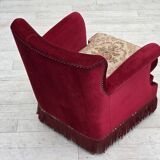 1970s, Danish armchair, red furniture velour, ash wood.