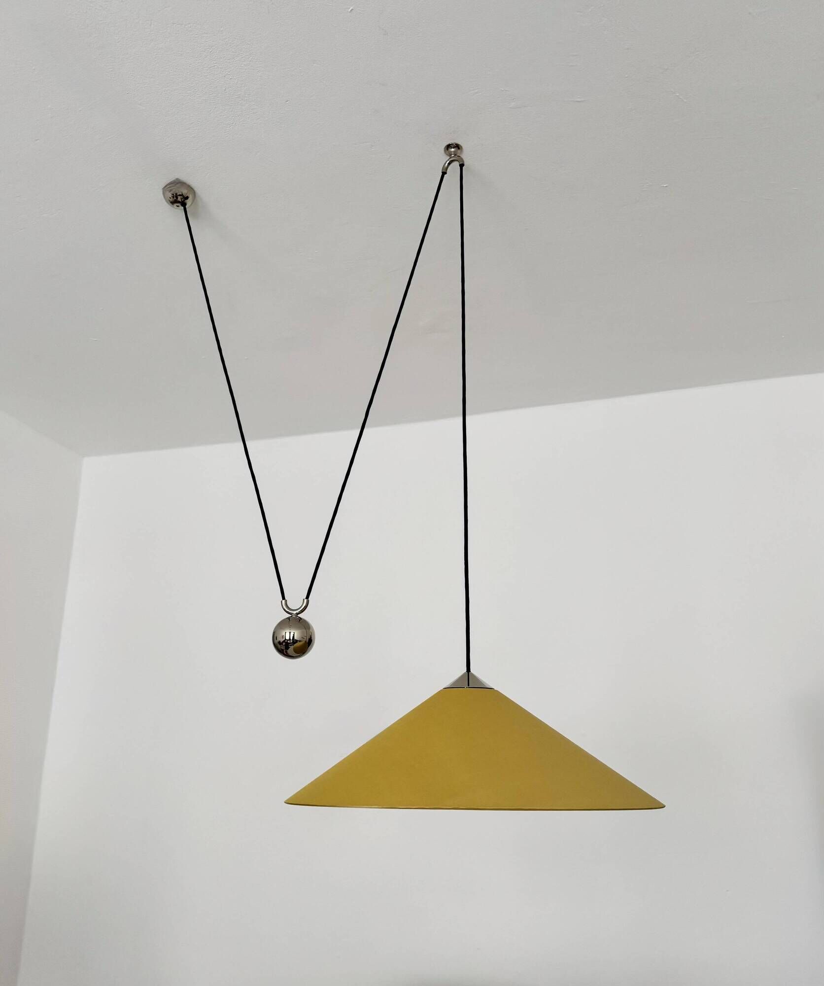 Adjustable Nickel Plated Pendant Lamp with Counterweight by Florian Schulz