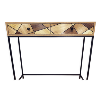 Console chêne marqueterie de paille