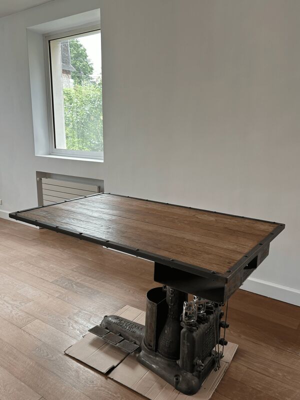 Bureau industriel ancien W.M. Cissell, USA, plateau bois et métal