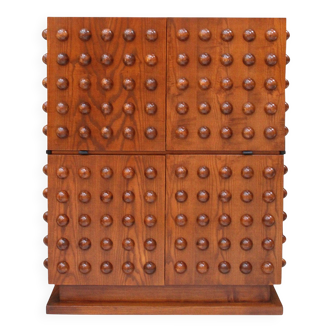 Brutalist Style Italian Dry Bar made of Oak Wood, Hand-carved Drinks Cabinet