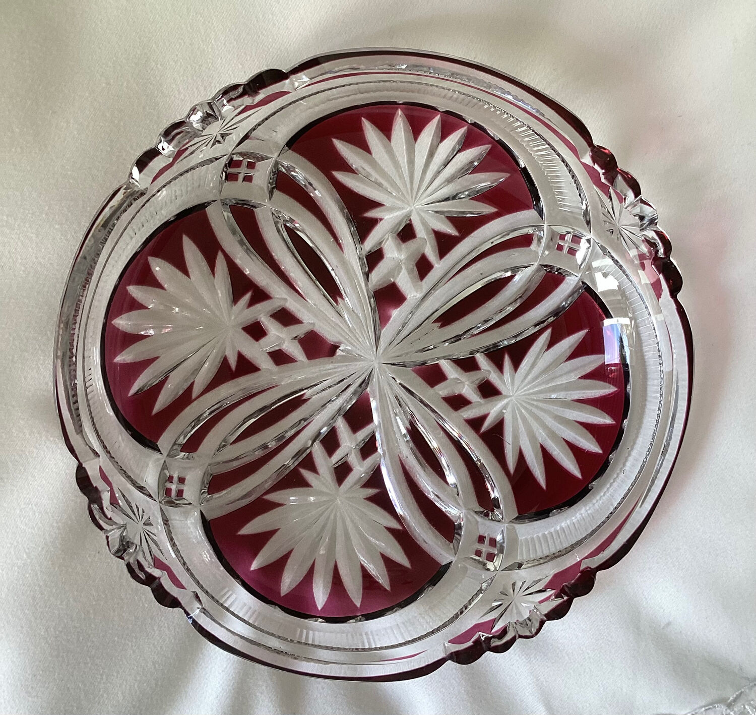 Empty pocket, red cut crystal bowl