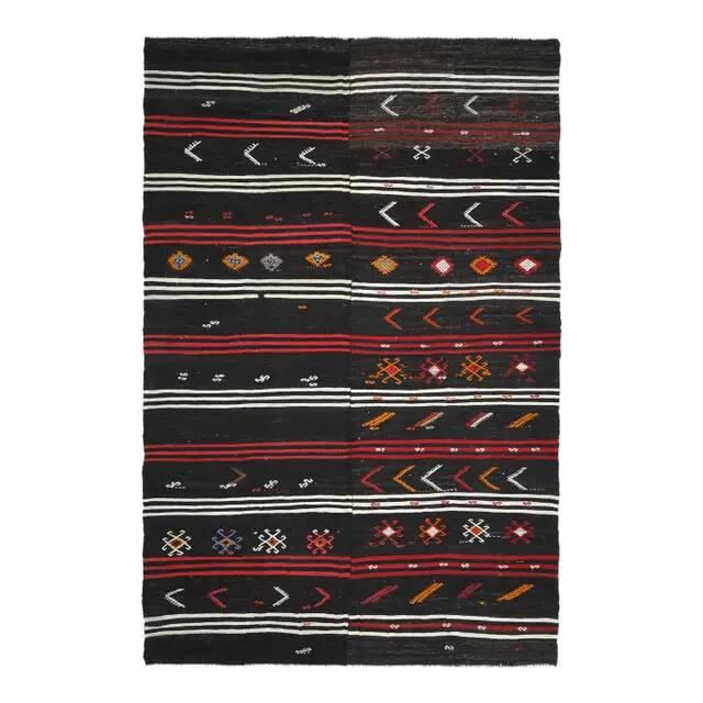 Vintage Turkish Oushak Handmade Wool Cotton Black Area Rug 257x390