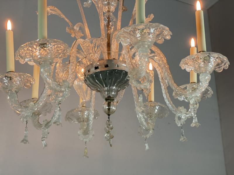 Venetian lustre in Murano glass transparent, 8 arm of light