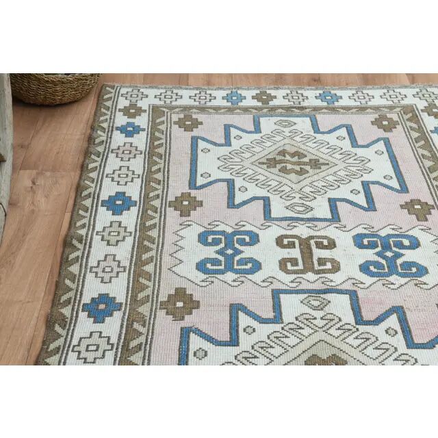1970s Vintage Turkish Oushak Handmade Wool Cotton Pink Area Rug 130x190