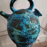 Pichet broc en céramique raku bleu émaillé