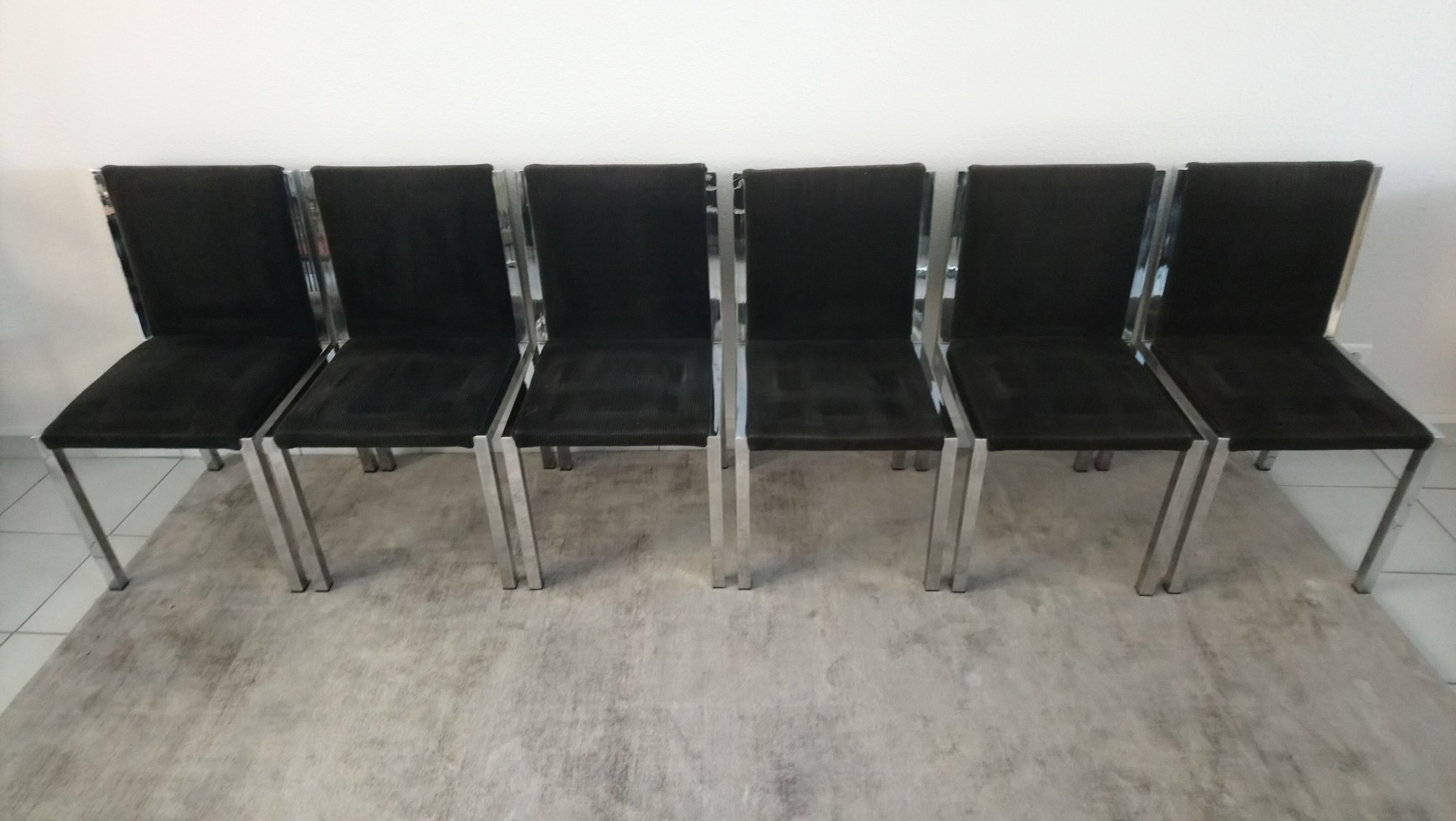 Set of 6 chairs Italian chrome and velvet black 70s