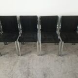 Set of 6 chairs Italian chrome and velvet black 70s
