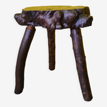 Hand made french tree trunk stool/side table, from the mid 20th century.