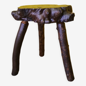 Tabouret / table d’appoint en tronc d’arbre français fait à la main, du milieu du 20ème siècle.