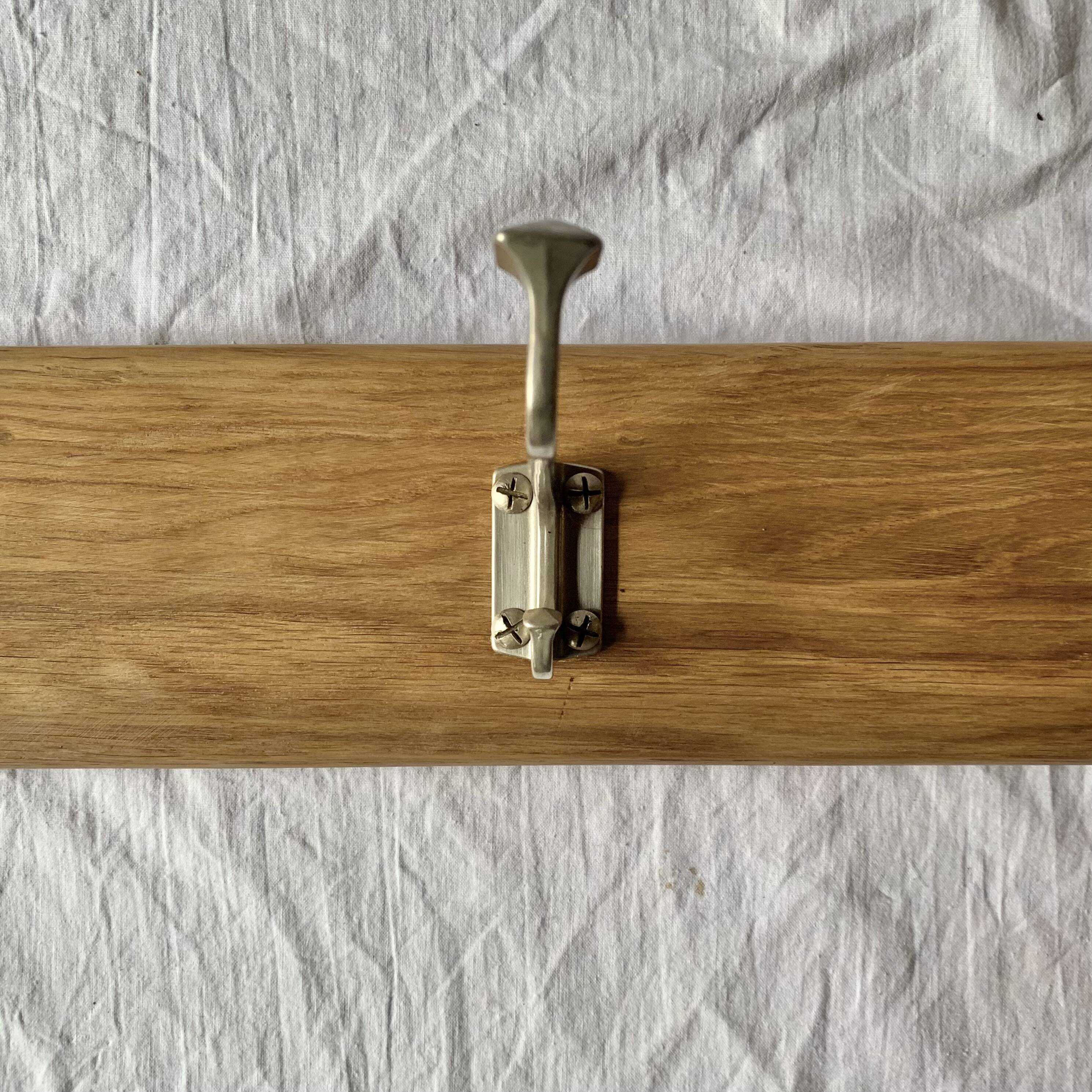 Vintage wooden wall coat rack - 3 chrome metal hooks