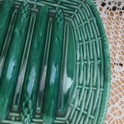 Antique Barbotine dish with asparagus motifs