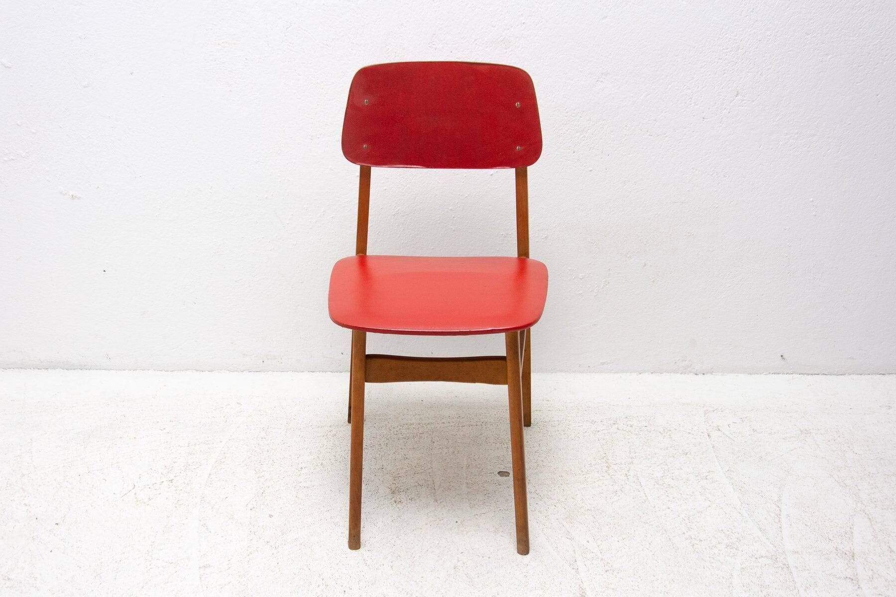 Mid-century colour chair, vintage wooden accent seating, 1960s