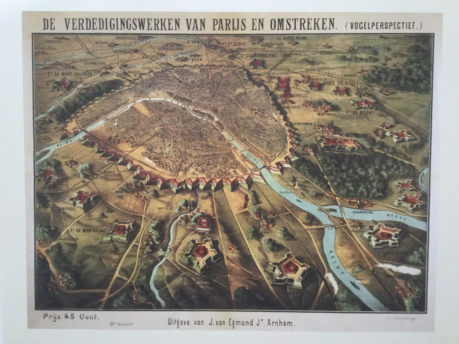 Historic map of Paris in 1870. Beautiful reproduction to frame