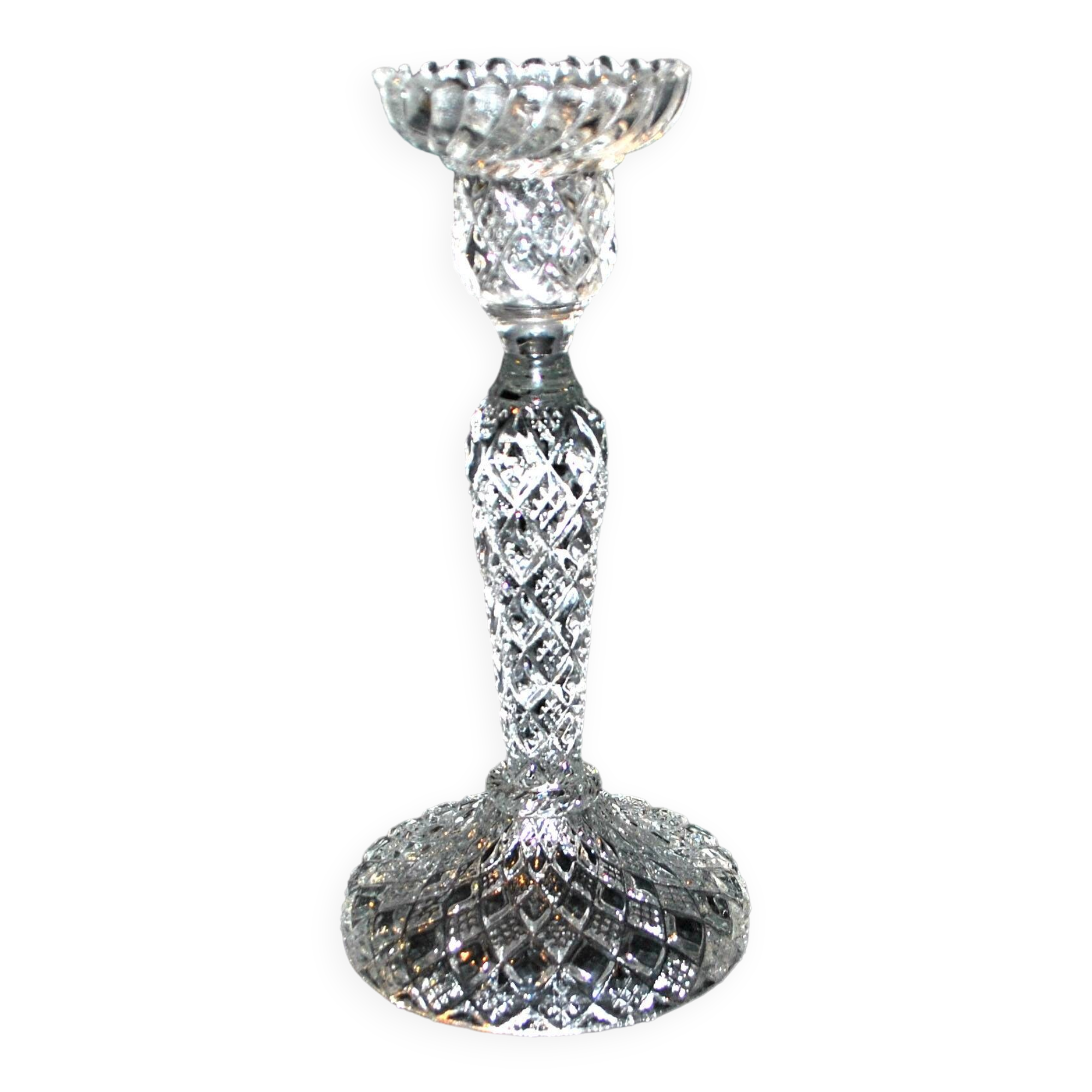 Diamant candlestick candle holder in molded pressed glass by Portieux Vallerysthal
