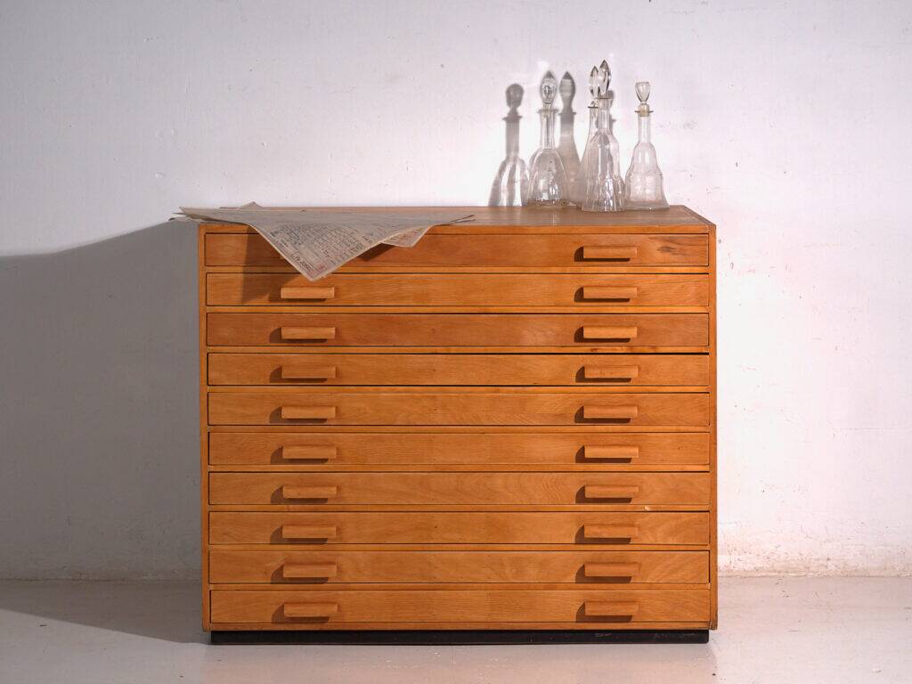 Antique plan cabinet made of beech wood – Slovakia, circa 1960